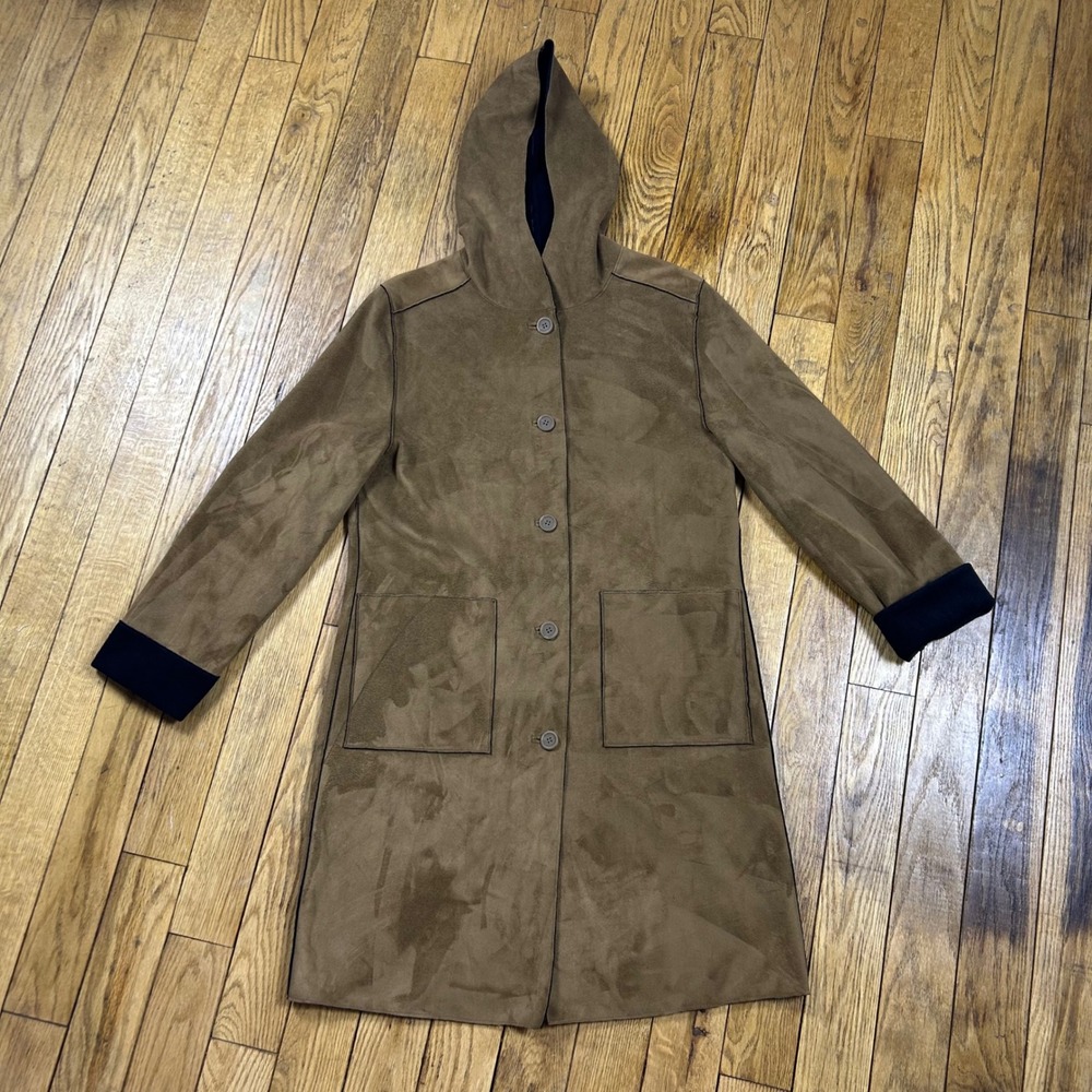 Weatherproof‎ Garment Company Hooded Suede-like Trench Coat Women's M Brown